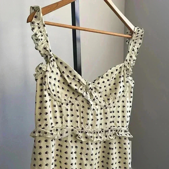For love and lemons sweetheart ruffle mini dress size large cream black hearts - Picture 3 of 8